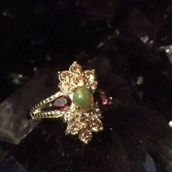 Genuine Fiery Opal & Garnet Ring